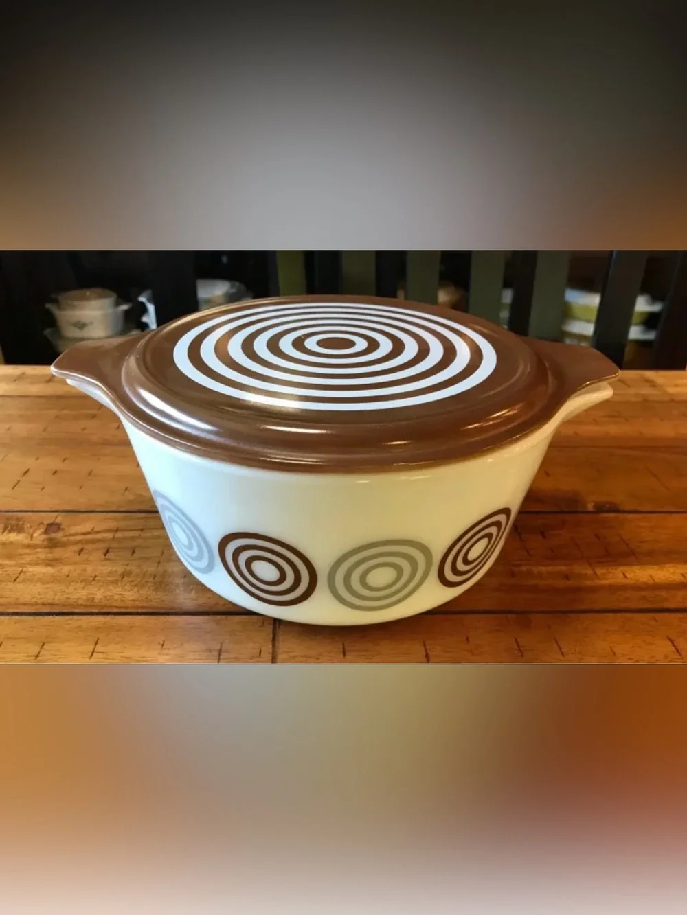 Vintage Salton Cosmopo Pyrex Casserole Dish with Lid Brown Swirl Pattern